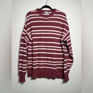 City Street Knit Sweater Striped Maroon and White Size Large